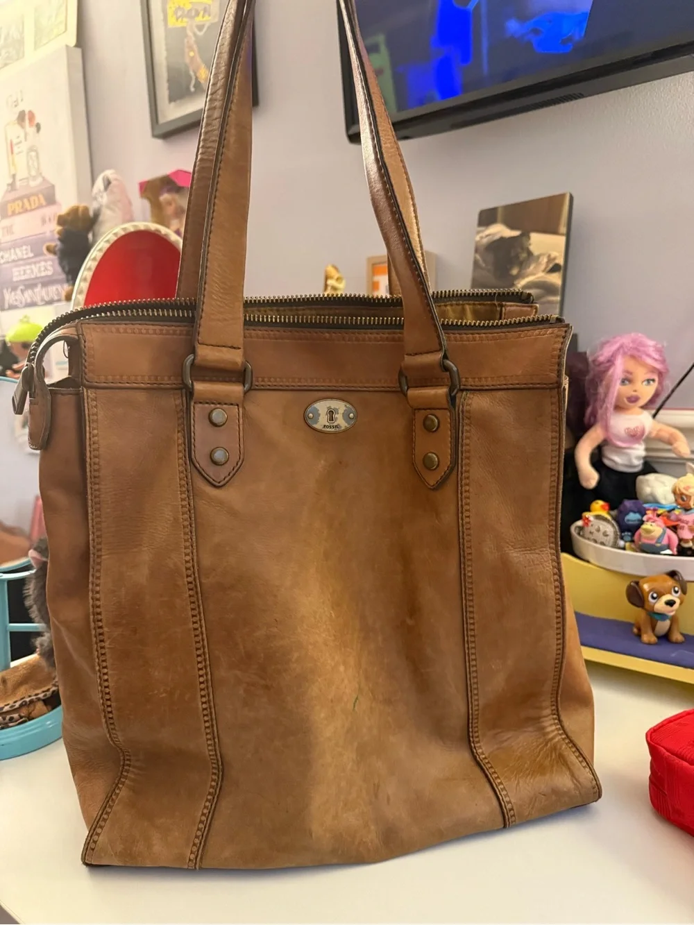 Vintage Authentic Fossil Vintage Leather Tote Bag